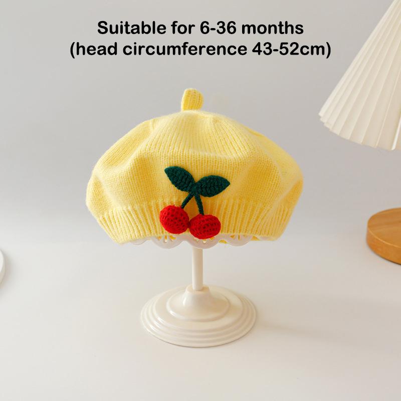 Søt kirsebær babystrikk beret Barn Vinter Varm Bonnet Småbarnslue Barn Beanies Mote Søte Barn Vindtett Lue Gaver