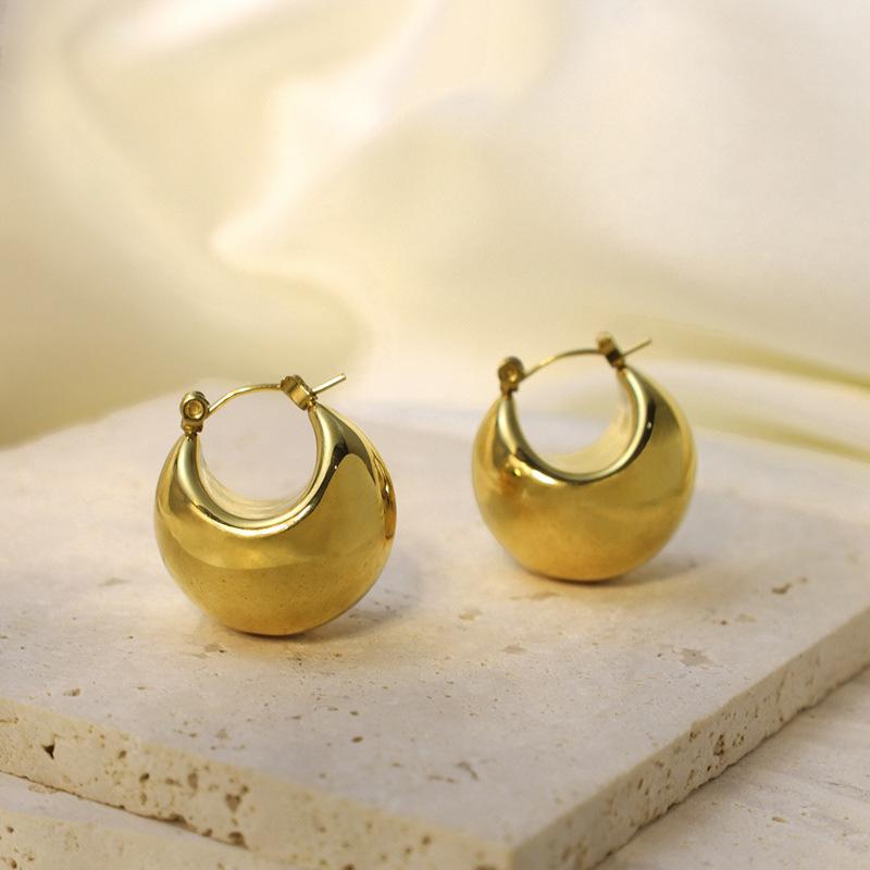 Titanium Steel U-Shaped Earrings Hollow Personalized Fashion Non-Fading Earrings Gold Girls Round Personality Trend