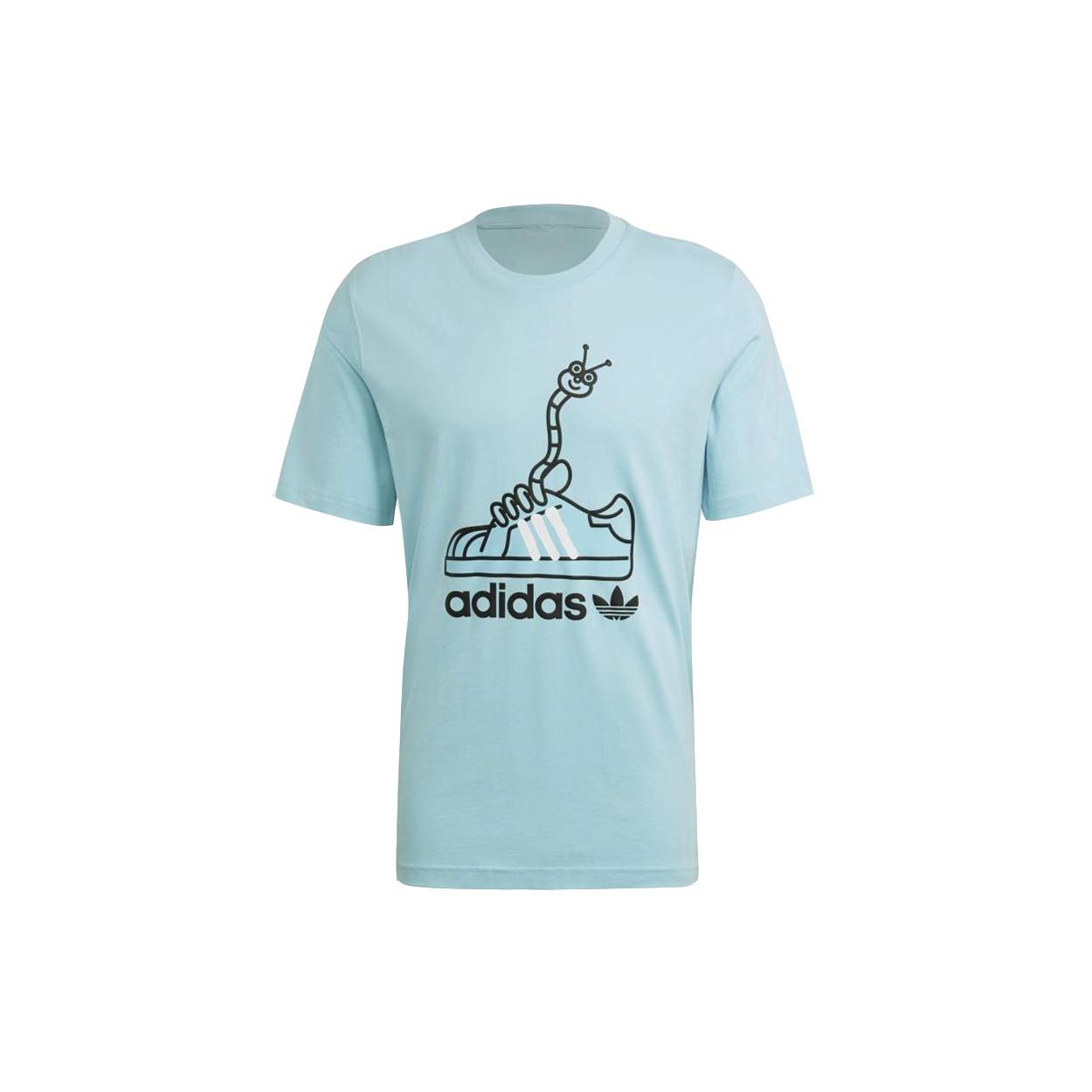 adidas originals Worm Tee Printing Sport Short Sleeve Men s Light Blue GN2156 XS