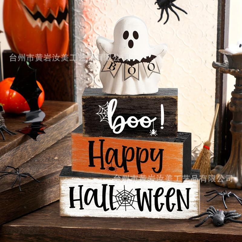 Halloween Ghost Lift Banner Set Layered Tray Decoration Ghost Day Party Tabletop Atmosphere Woodwork Ornament