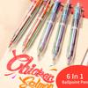 Ballpoint Pen Multicolor 6 In 1 Colorful Spring Retractable Design 0.5mm Ballpoint Pen Gift Scrapbooks Tool Birthday