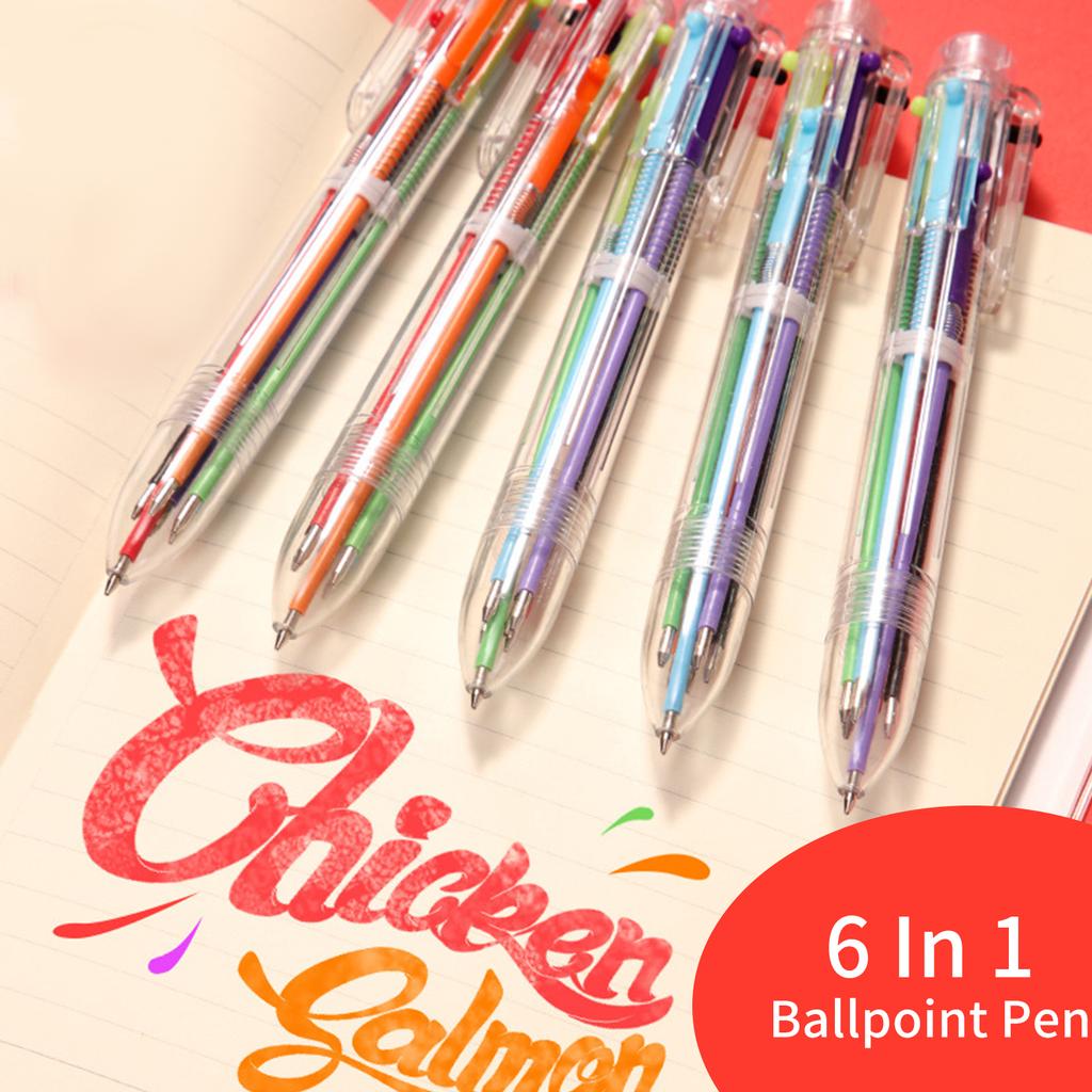 Ballpoint Pen Multicolor 6 In 1 Colorful Spring Retractable Design 0.5mm Ballpoint Pen Gift Scrapbooks Tool Birthday
