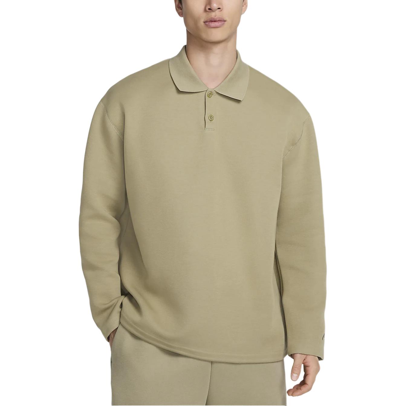 

Nike Tech Fleece Reimagined Solid Color Loose Fit Long Sleeve Polo Shirt Men tops Olive-Green FZ7571-276