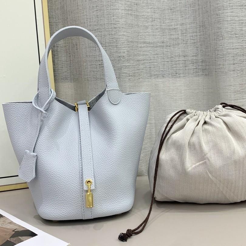 Large Capacity First-Layer Cowhide Vegetable Basket Bag, High-End Light Luxury Versatile Handbag