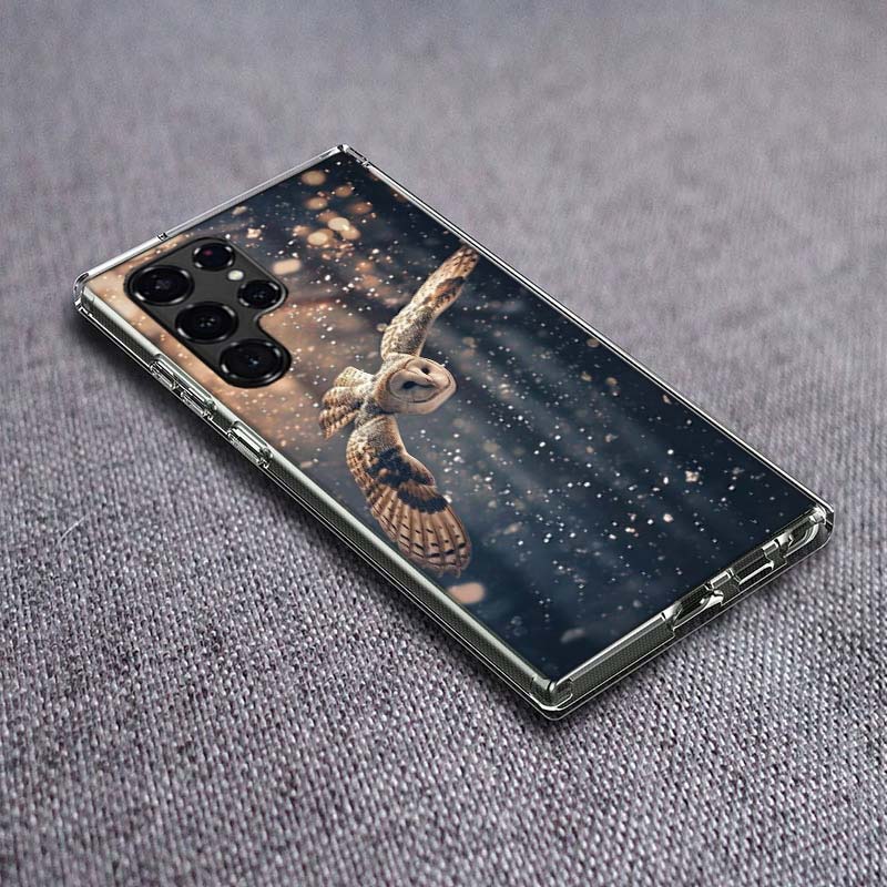Owl in Winter Phone Case For Samsung Galaxy S24 S23 S21 S20 FE S22 S26 Ultra S25 Edge S10 Plus Cover Clear TPU Capa Shell Coque
