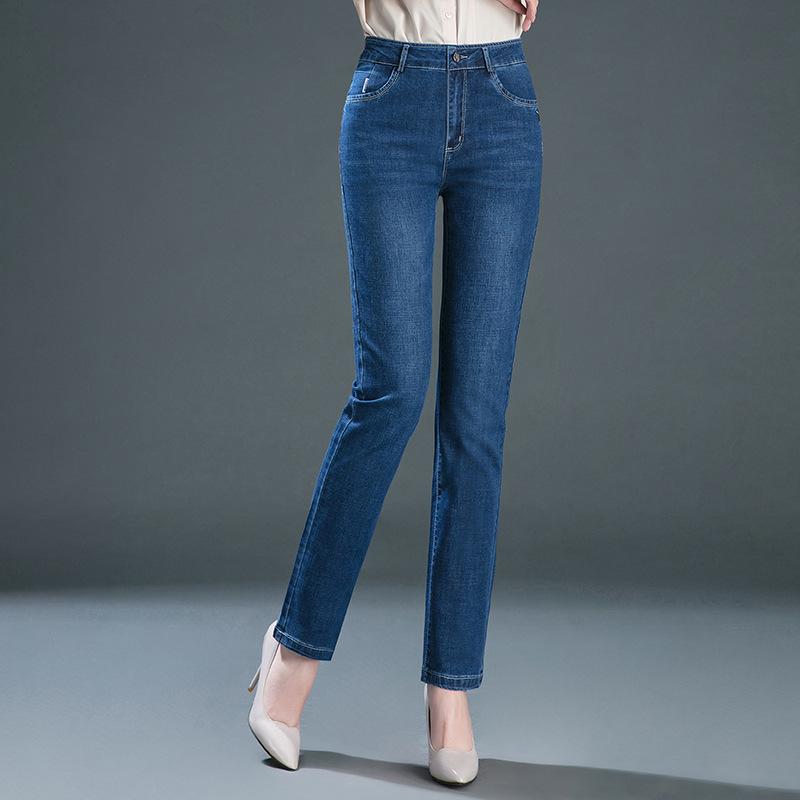 

Autumn Women s Stretch Cotton Jeans: Middle-Aged, Elastic, Straight Leg Pencil Pants - New Style Versatility 30/2XL синий