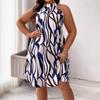Women Fashion V Neck Sleeveless Striped Print Summer Beach Midi Dress