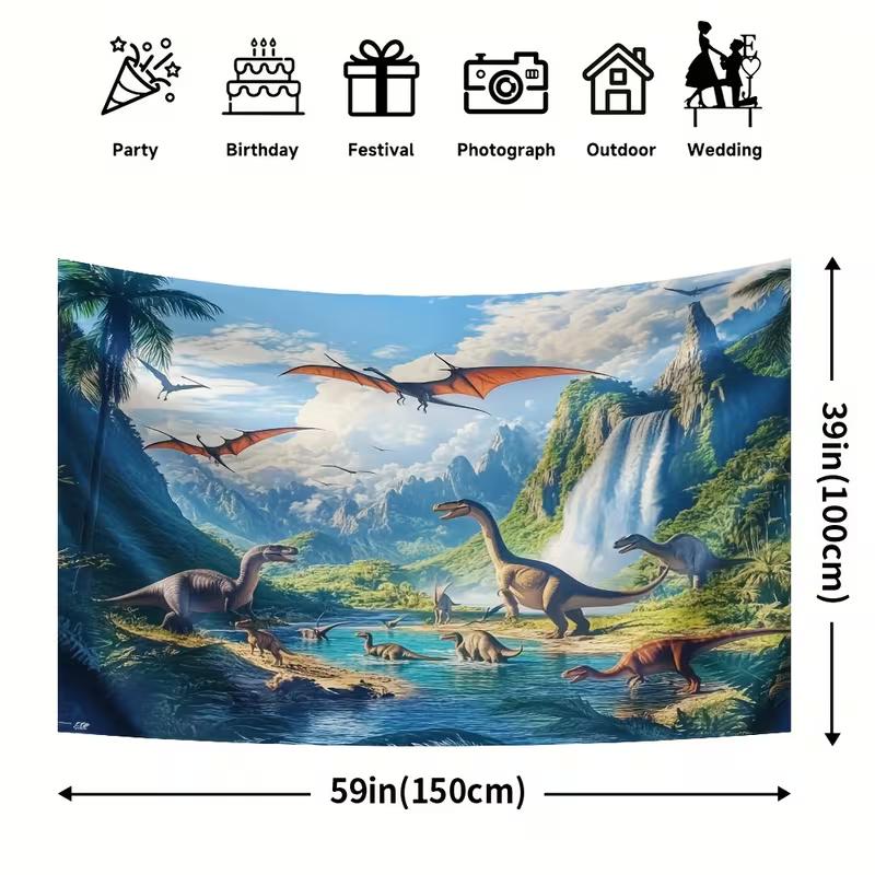

Realistic Dinosaur Tapestry, 150x100cm Prehistoric Waterfall & Mountain Wall Decor for Boys Room & Birthday Party 47.2x31.5inch/120*80cm