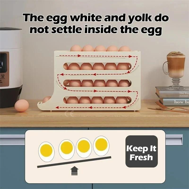 4 Tier Fridge Egg Rack Automatic Rolling Egg Holder Storage Box Container Kitchen Refrigerator Egg Dispenser Fridge Organizer
