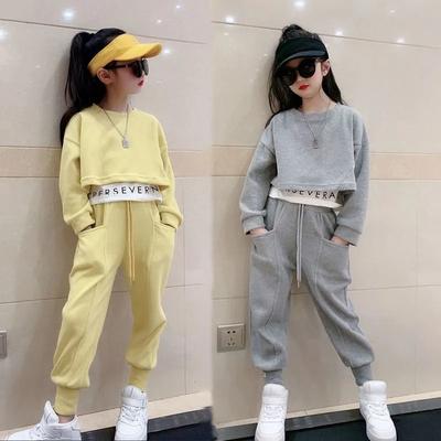 Girls' Spring and Autumn Long-sleeved Wide-leg Pants Two-piece Fried Street Pants High-waisted Women's Korean Style