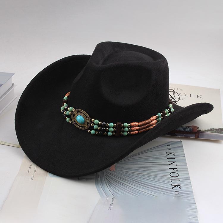 Western Cowboy Style Tibetan Bull Head Accessories Fashion Top Hat Autumn/Winter New Collection Deer Skin Velvet Large Edge Riding Hat