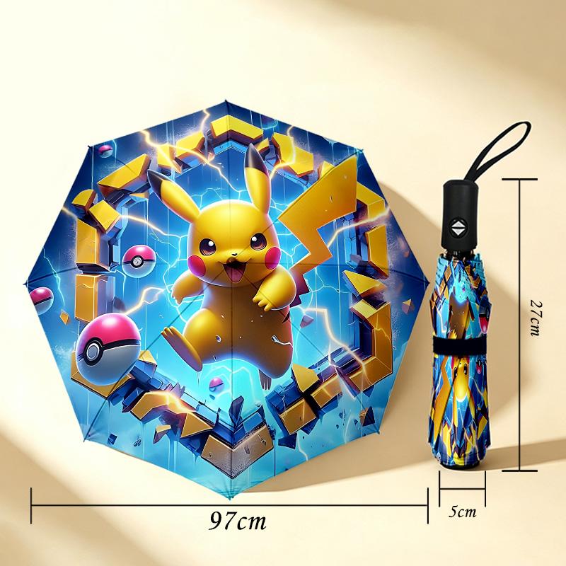 Pikachu Energy 8 Ribs 3Fold Black Glue Uv Protection Umbrella Sun Protection Rainproof Compact Folding Umbrella For Travel Daily Use C923717