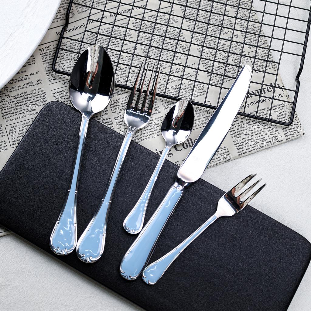 Enamel Color Western Food 304 Stainless Steel Tableware Set Stainless Steel Knife, Fork and Spoon Five-piece Set Steak Knife and Fork