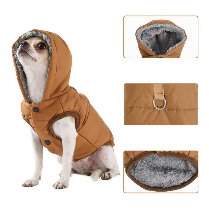 Windproof Hooded Dog Jacket Coat For Small Medium Dogs Cats Winter Warm Puppy Clothes with D-ring French Bulldog Pet Overalls