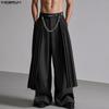 INCERUN Men Zip-up Waist Front Layers Solid Casual Long Pleated Pants Trousers