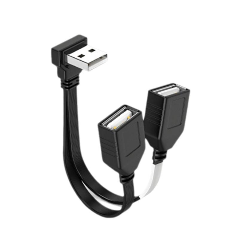 Double USB Splitter Cable 1 Male To 2 Female Power Extension Cord 90 Degree 480Mbps Transfer For Computer  Car Use