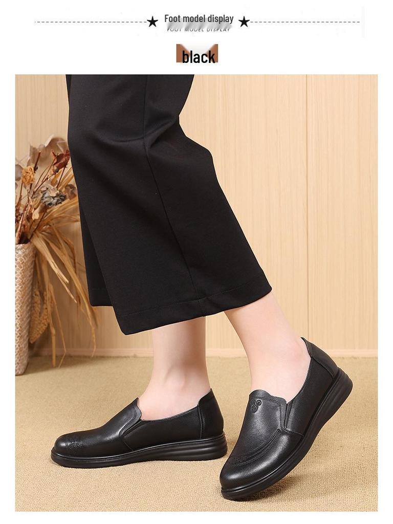 Autumn Flat Soft Sole Genuine Leather Non-Slip Shoes for Women - Comfortable Plus Size 801316