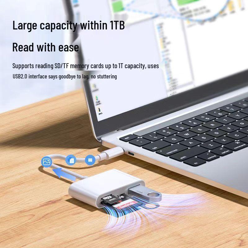 3-in-1 Multifunctional OTG Card Reader - Type-C, TF & SD Card Compatible with Mobile Phones & Computers