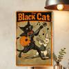 Vintage Zwarte Kat en Konijn Muzikant Metalen Poster Wanddecoratie