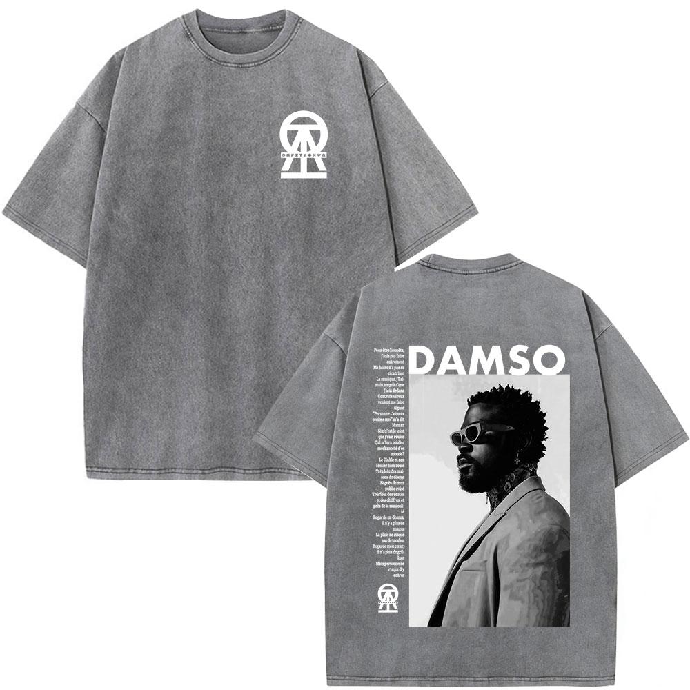 Vintage Spierane Koszulki Rapper Damso Beyah Tour 2026 Mężczyźni Kobiety Odzież Moda Hip Hop Krótki Rękaw Okrągły Dekolt Koszulki Streetwear