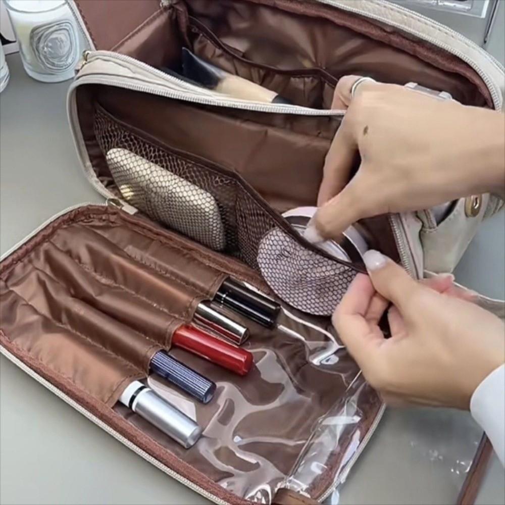 Double Zipper Multifunctional Makeup Bag Large Capacity Cosmetic Handbag  For Women