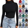 Women's Fashionable Turtleneck Long-Sleeved Shirt Warm Base Layer Top Solid Colour Blouse