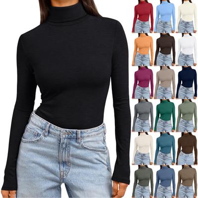 Women's Fashionable Turtleneck Long-Sleeved Shirt Warm Base Layer Top Solid Colour Blouse