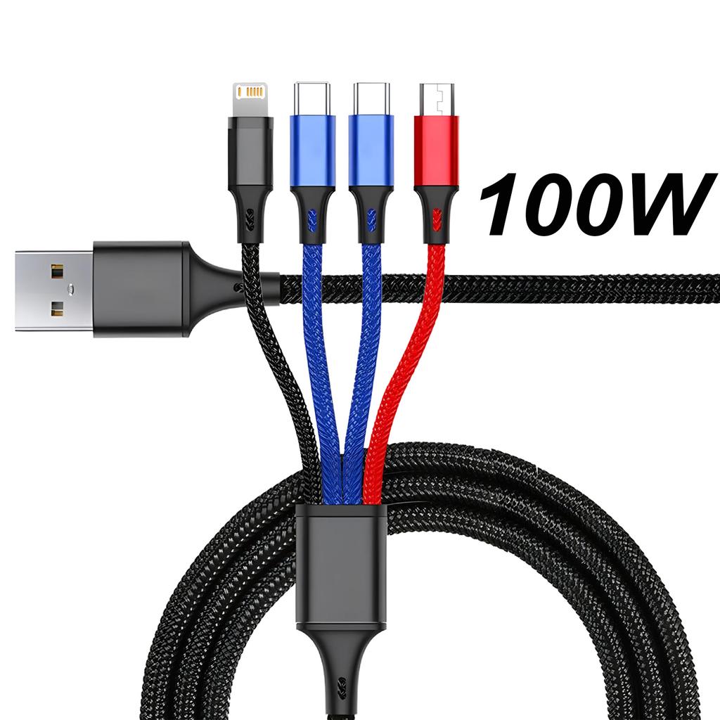 4 In 1 Multi Charger Cable Fast Charging USB Cord For Android Type-C iPhone, Compatible With Most Phones & Tablets