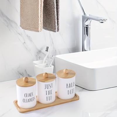 10 Oz Cotton Swab/Ball/Pad Holder with Vanity Tray, Qtip Apothecary Jar, Clear Bathroom Containers Dispenser for Storage 3 Pack