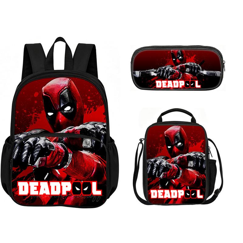 Deadpool  School 3Pcs Set with Front Pocket Backpack+lunch Bags+Pencil Bag Fashion Schoolbag Backpack Trend Kids Gift