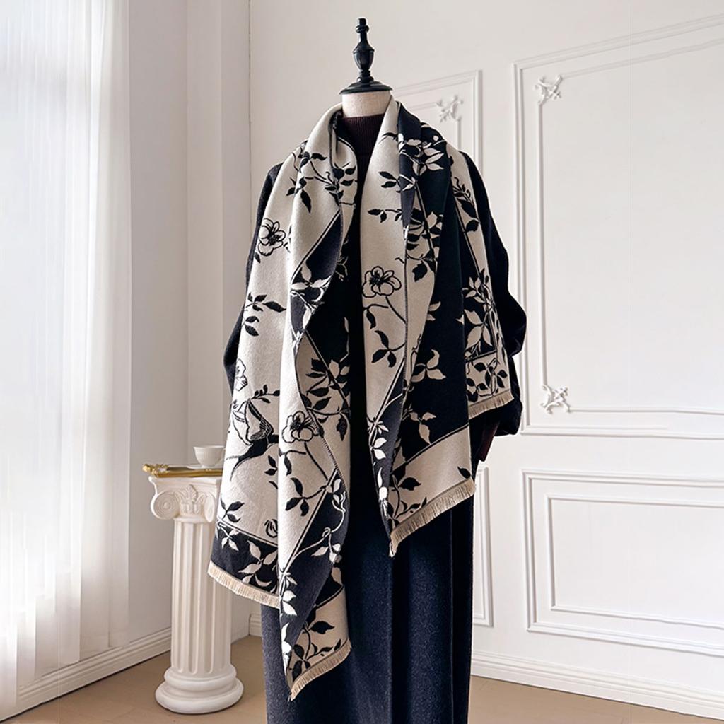 Women's Winter Warm Elegant Floral Imitation Cashmere Thick Tassel Pashmina Shawl Blanket Wrap Bufanda Long Foulard Scarf