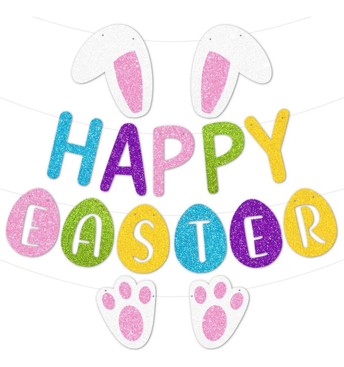 

1/3/5PCS New Easter Decoration Banner Easter Pulling Flag Happy Easter Rabbit Party Background Decoration Pulling Flag 1 SET