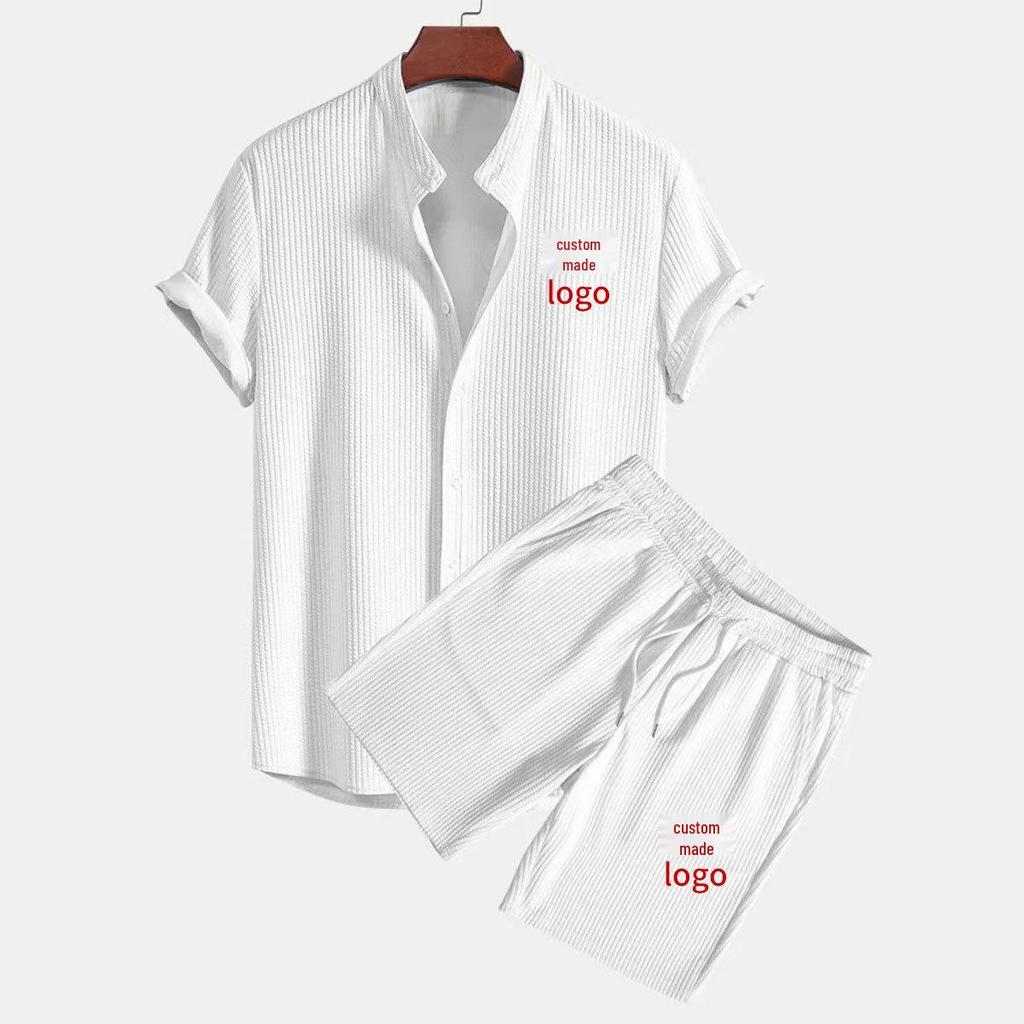 Men's 2025 European & American Summer Casual Embroidered Ice Silk Shorts and Shirt Set