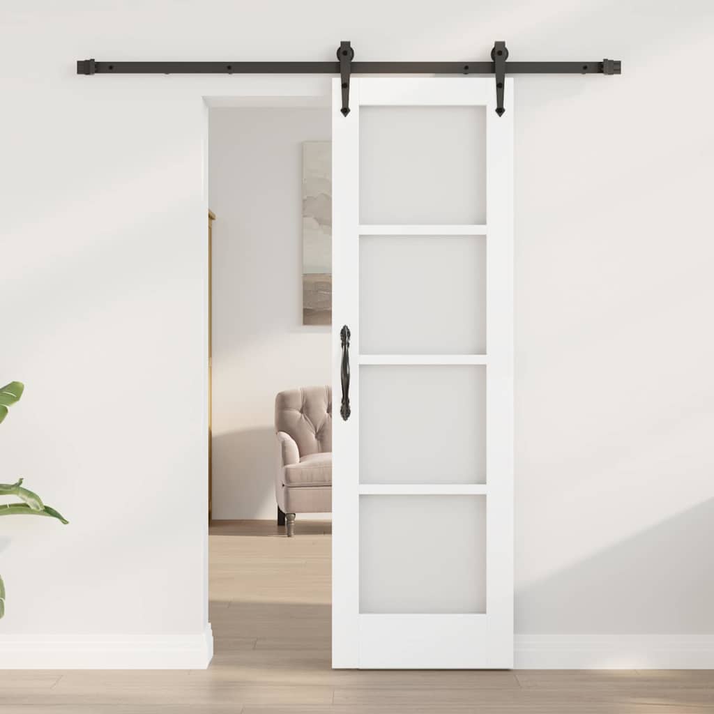 Sliding Door White 61 X 198.5 Cm Solid Pine Wood and Glass
