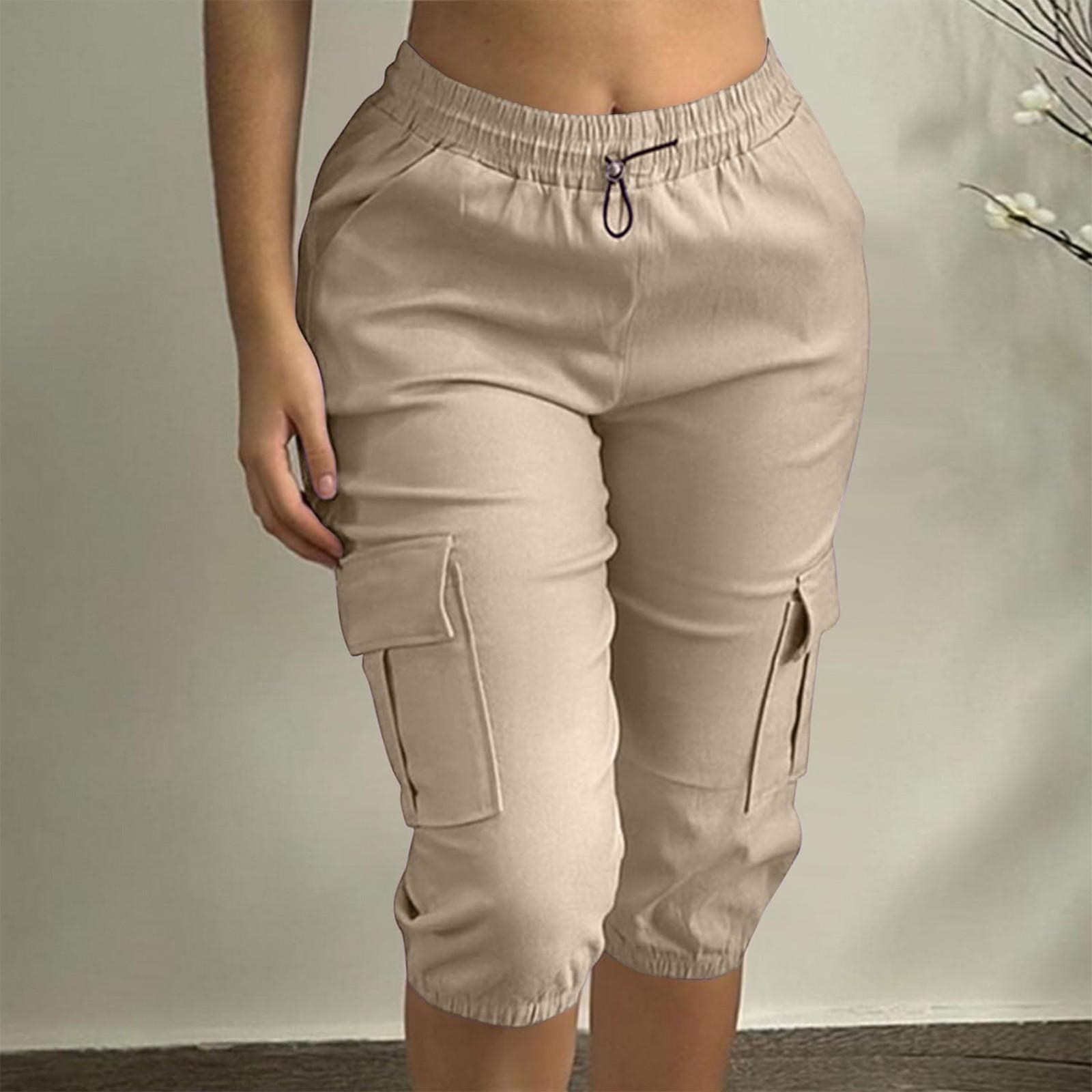 

Женские повседневные однотонные карманные облегающие однотонные повседневные капри с эластичной резинкой на талии S хаки