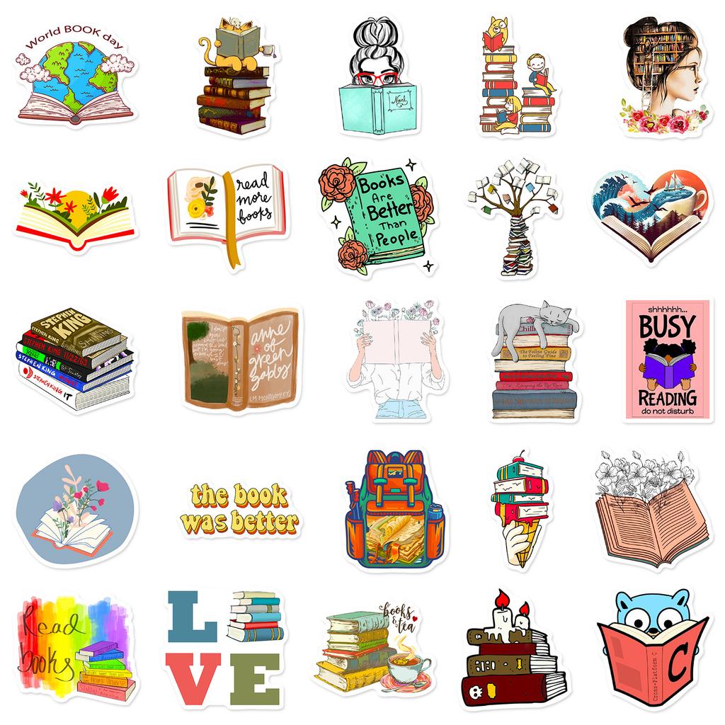 50 Book Stickers, Book Reading Graffiti Stickers, Computer Mobile Phone Tablet Bookmark Hand Account Stickers