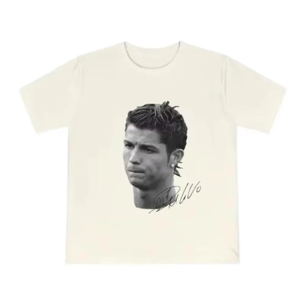 Urban Pulse Clothing Heren T-shirts Cristiano Ronaldo Puur Katoen Amerikaanse Stijl Straat Beide Geslachten Modieus Vintage Print Korte Mouw T-shirt S blauw