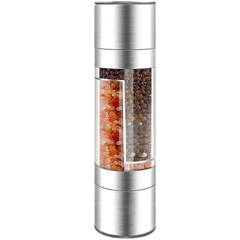 Manuell Salt- och Pepparkvarn i Rostfritt Stål 2 i 1 Salt- och Pepparkvarn med Justerbar Keramisk Malning Krydda Köksredskap