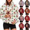 Felpa con cappuccio da donna con stampa natalizia e tasca per animali domestici, Felpa alla moda con cappuccio per le feste