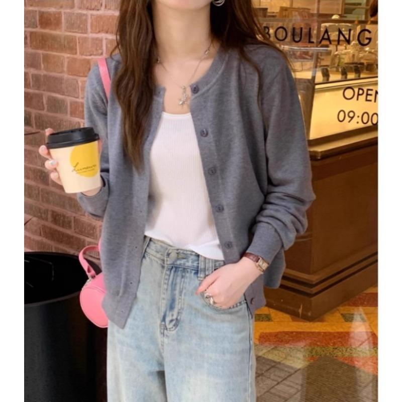 

Women s Long Sleeved Knitted Sweater Jacket Women s Spring and Autumn Loose Sweater Cardigan Top S сірий колір
