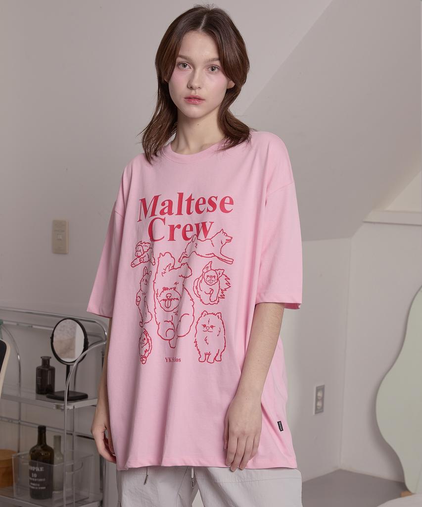 WAIKEI Maltese Crew Line Graphic Short Sleeve T-Shirt Pink
