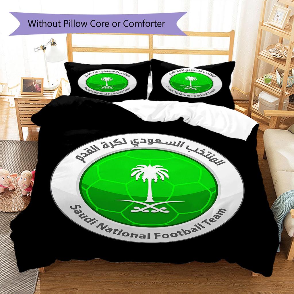 Saudi Senior National Football Team Pattern Bedding,Quilt Set Quilt Cover Pillowcase Home Gift(1 * duvet cover + 2 * pillowcase, without core)