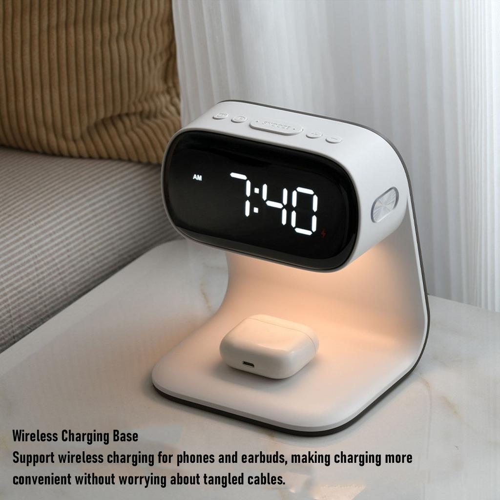Digital Alarm Clock with Wireless Fast Charging Station 15W Touch Smart Lamp 3 Colors Nightlight for Living Room Bedside