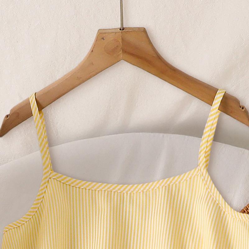Girls Summer Casual Suit 2025 Children Clothing Striped Suspender Top + Straight Wide-leg Pants Two-piece Set
