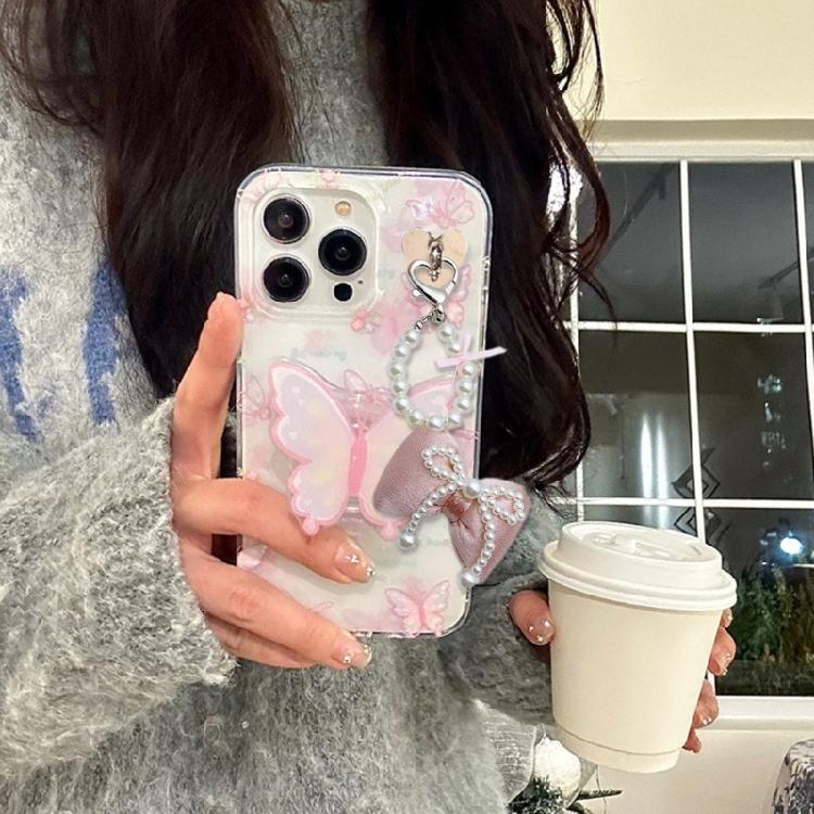 Sweet Cute Pearl Beaded Bowknot Keychain Decorations Keyring Hanging Ornament