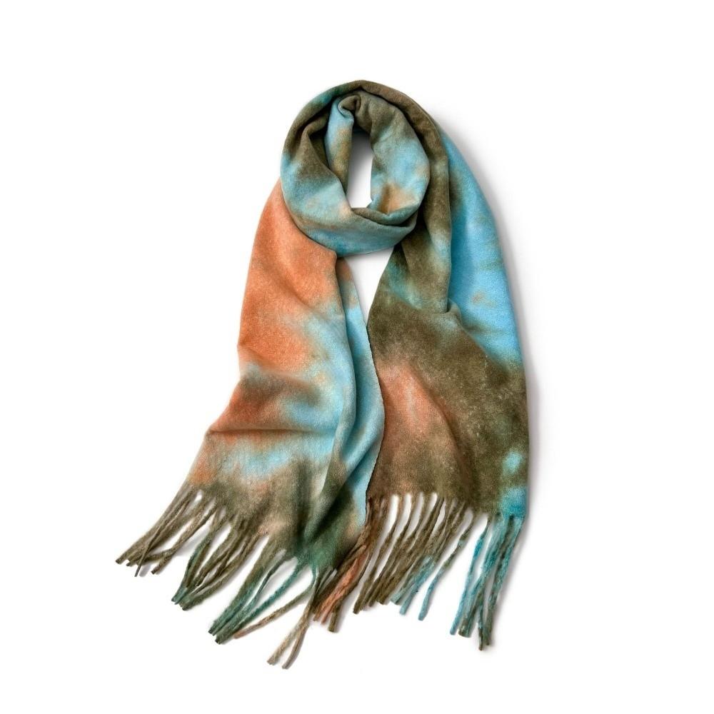 Boucle Knit Tie Dye Scarf Western Style Winter Neck Warmer Gradient Shawl Outdoor