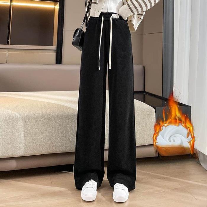 Thickened Wide-leg Pants In Autumn and Winter, New Loose and Casual Large Size Slimming Sports Straight Pants Black