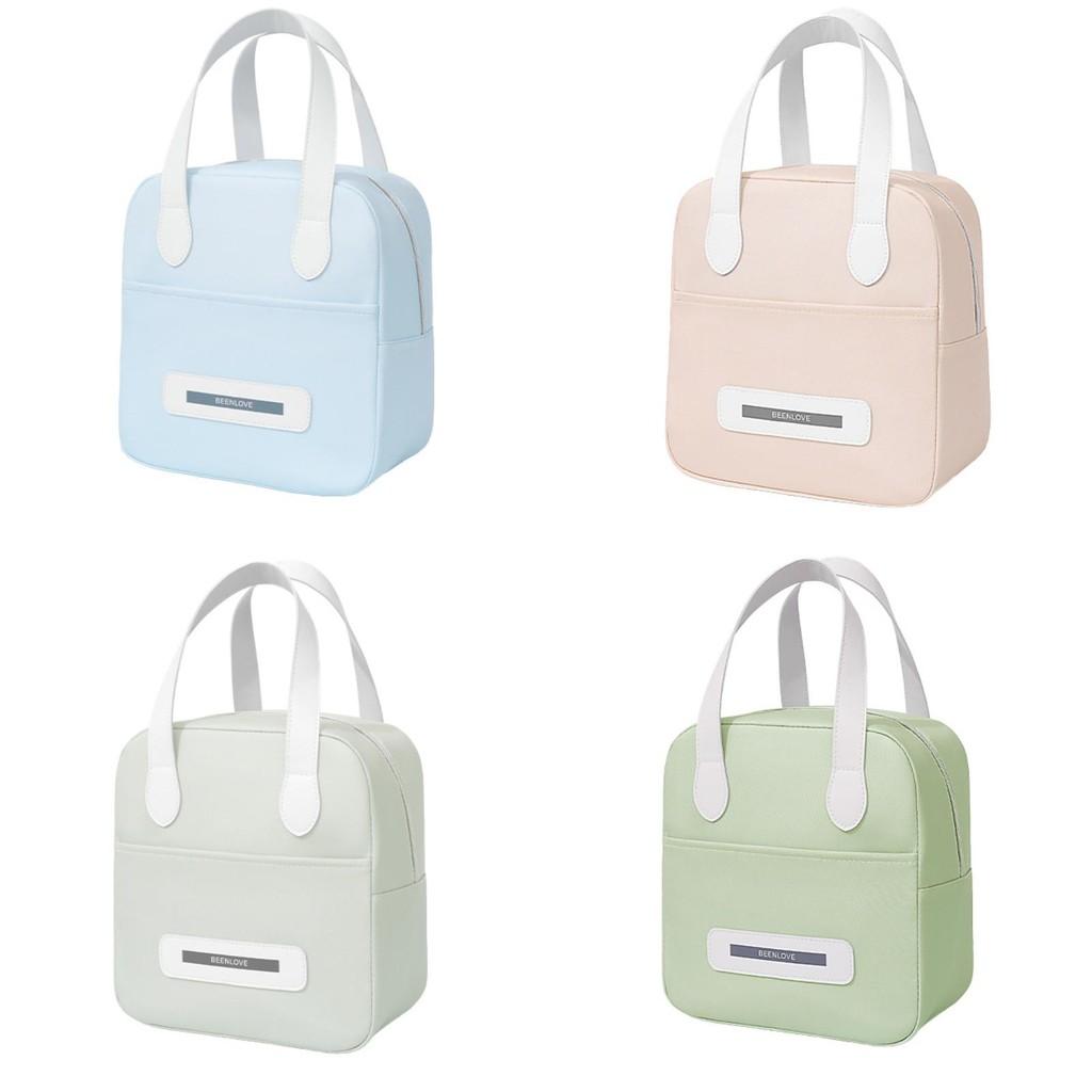 Letter Print Beenlove Solid Color Lunch Insulated Bag Portable Hand Held Bags