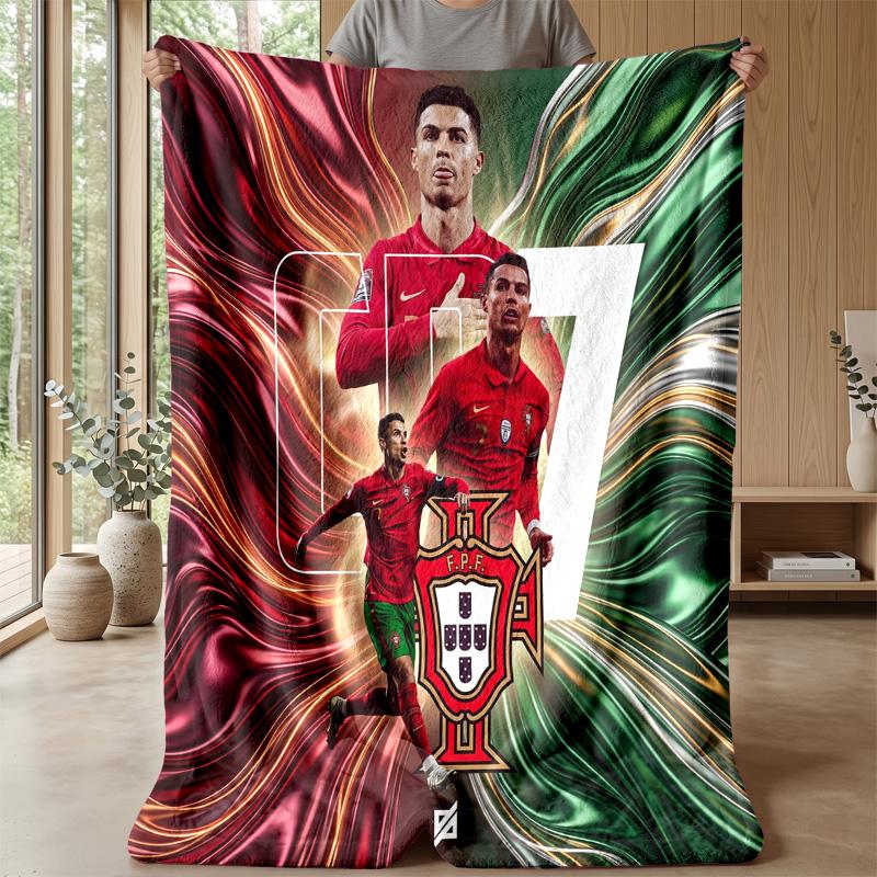 Portugal Football Printed Flannel Blanket Skin Friendly Warm Decorative Throw for Indoor Couch Bed Daily Use