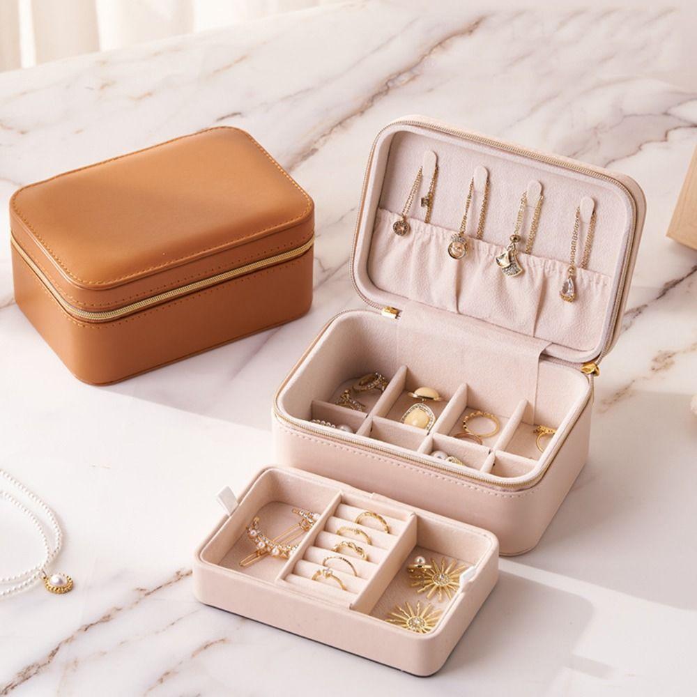PU Leather Jewelry Boxes Zipper Jewelry Organizer Fashion Jewelry Storage Case Women